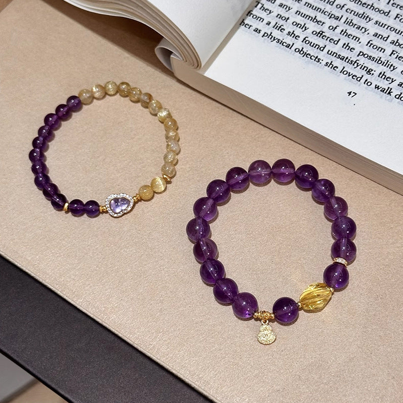 Taoist spiritual charm golden hair crystal and purple crystal