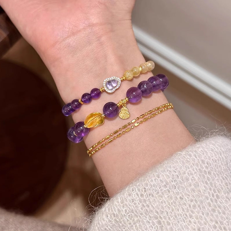 Taoist spiritual charm golden hair crystal and purple crystal