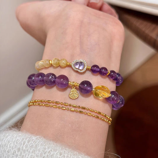 Taoist spiritual charm golden hair crystal and purple crystal