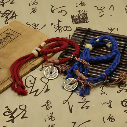 [お守り] 山奇道教の赤い糸のブレスレット | 古代中国の碑文が刻まれた手作りの風水八卦のお守り